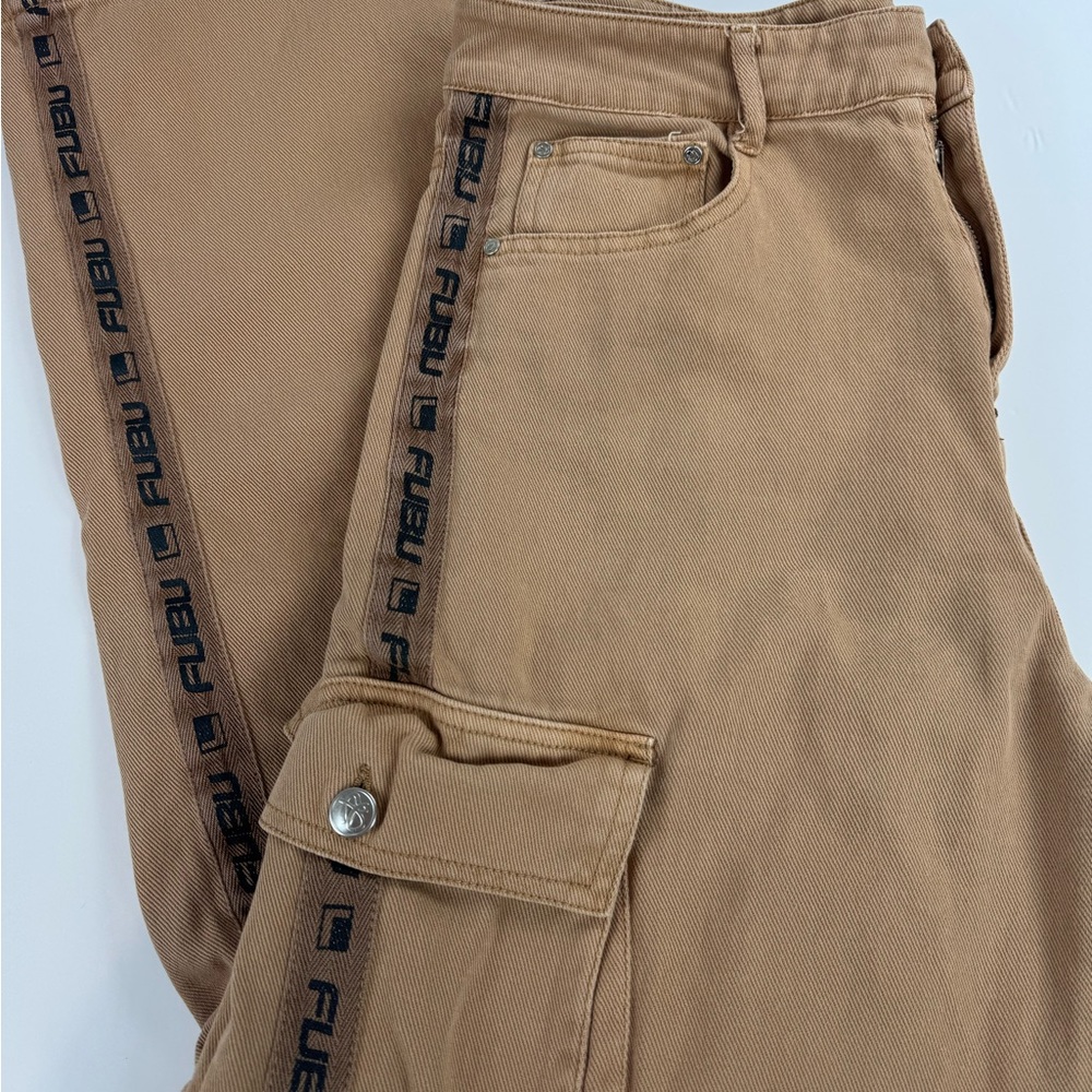 Fubu X Forever 21 Jeans Women Large Beige Cargo Baggy High Rise Zip Fly Y2K